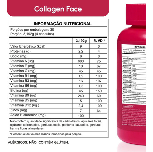 Colágeno Verisol Ácido Hialurônico Collagen Face 2 Unidades 120 Cápsulas cada Vhita