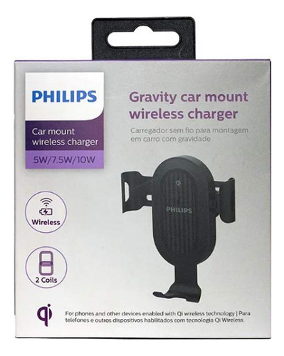 Carregador Veicular Por Indução Qi Sem Fio Compatível com iPhone E Samsung