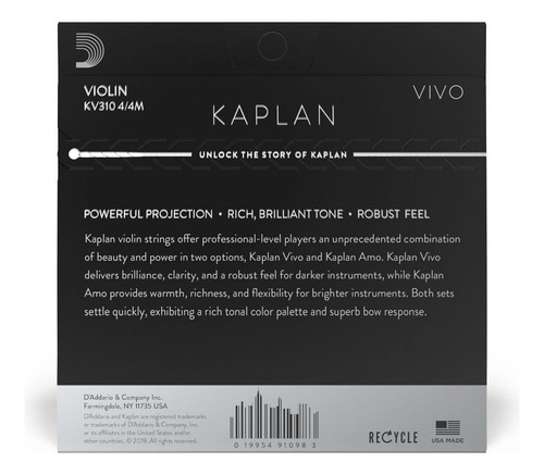 Encordoamento Para Violino D'addario Kaplan Vivo Kv310 4/4