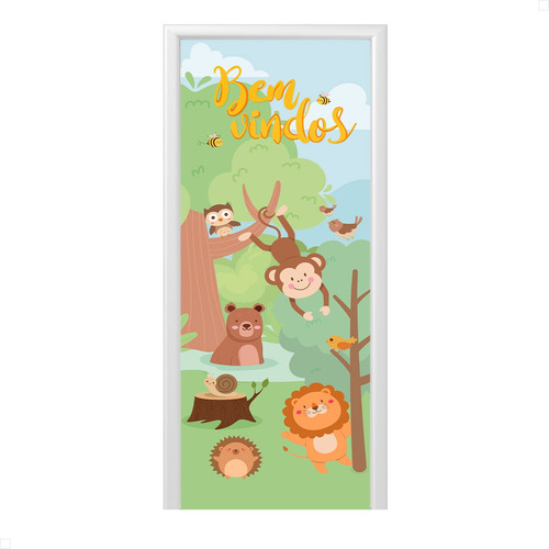 Capa De Porta Decoração Animais Tecido C/elástico 0,85x2,10m Cor Consultório Infantil - ANV-2917