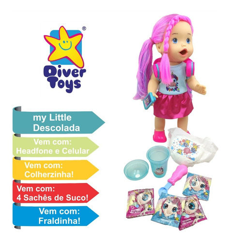 Imagem 2 de 7 de Boneca Faz Xixi Bebe My Little Descolada Fone De Ouvido Suco