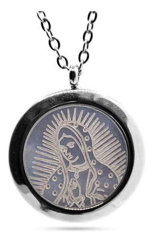 Collar Acero Plateado Virgen Guadalupe Orando Madre Perla