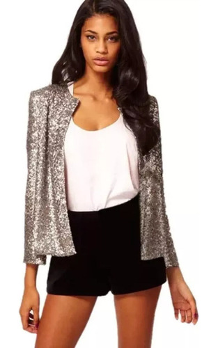 Blazer De Lentejuelas De Fiesta Brillante Para Mujer