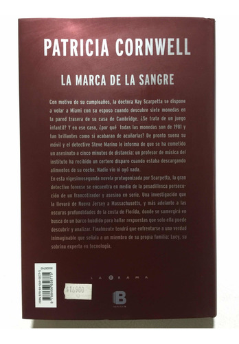 Libro La Marca De La Sangre. Patricia Cornwell. T Dura Nuevo