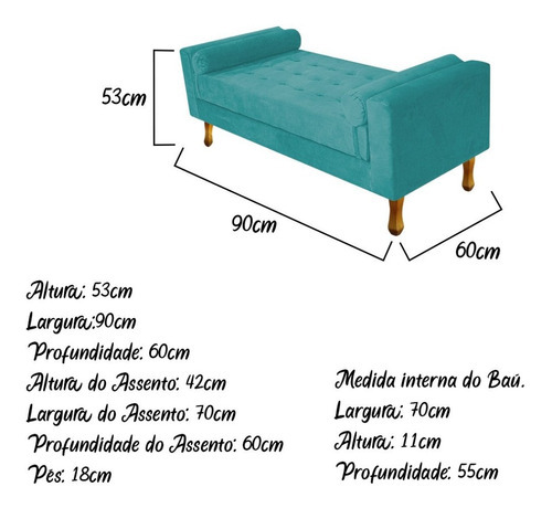 Recamier Baú Félix Solteiro 90 Sued Azul Turquesa Doce Sonho