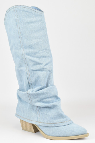 Bota Botineta Texana De Mujer Caña Alta Volcada De Jean