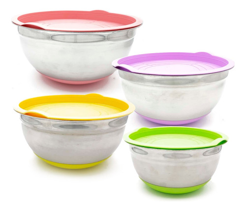 Set De Bowls X4 Acero Inoxidable Tapa Base Silicona