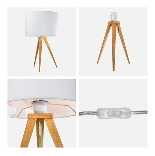 Lámpara De Mesa Madera Clara Estilo Moderno E27 40w 1 Luz