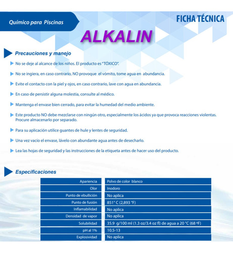 Alkalin Sube Ph Y Alcalinidad Total P/ Alberca Spin 5 Kgs