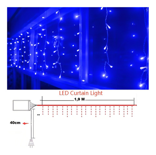 Cascata Pisca Fio Transparente 100 Led Azul 2 Metros
