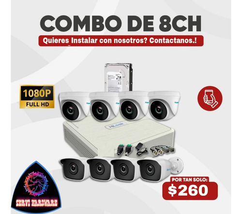 Kit De 8 Cámaras De Seguridad 1080p Hikvision 