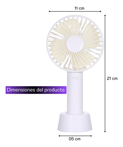 Ventilador Portátil Batería Recargable 3 Velocidades Cable Usb Mini De Mesa Con Base Y Mano Color Blanco Abanico