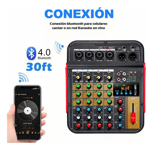 Audio Consola Mezclador Bluetooth Usb Mixer De 6 Canales