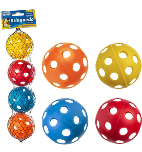 Brinquedo Para Cães 4 Bolas Vazadas Para Petiscos Coloridas