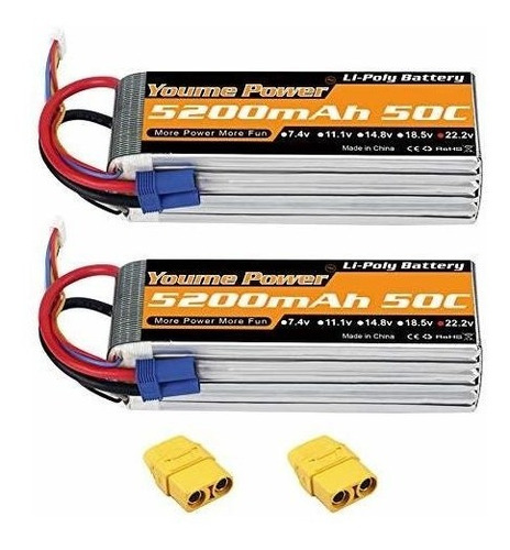 2 Baterias Lipo 22.2v 5200mah 50c 6s Xt90 Plug Youme Power