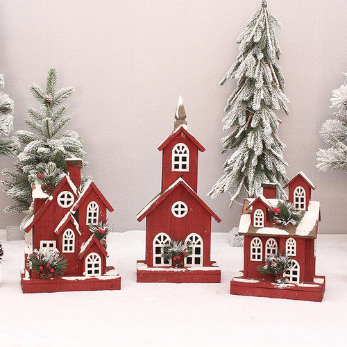 Casa Nieve Navideña Roja Con Luz Cálida Para Escritorio