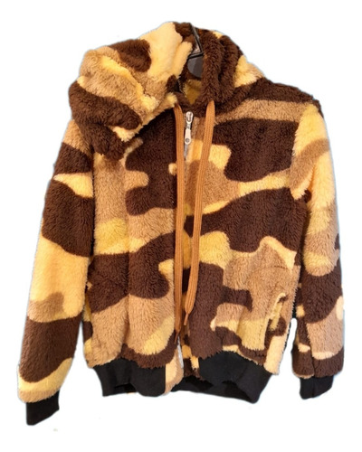 Campera Peluche Con Capucha Camuflada Militar Nene