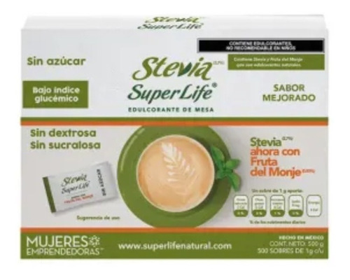 Endulzante Super Life Stevia Sin Calorías 500 Sobres De 1g