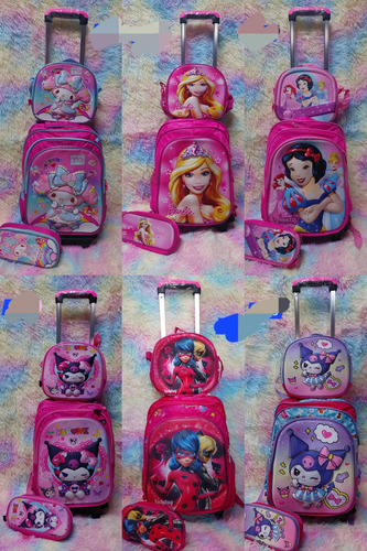Mochilas De Peronajes 3 Piezas Con Carrito