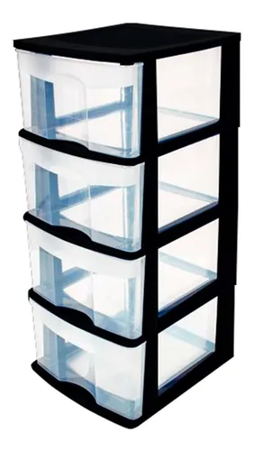 Caja Plástico Organizador Cajonera 4 Cajones 83*39*35 Color Negro Liso