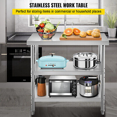 Vevor 24 X14 Stainless Steel Work Table 2 Shelves Comme Zzi