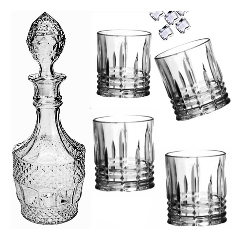 Imagem 1 de 10 de Licoreira De Vidro Com 4 Copos Para Whisky, Tequila E Licor.