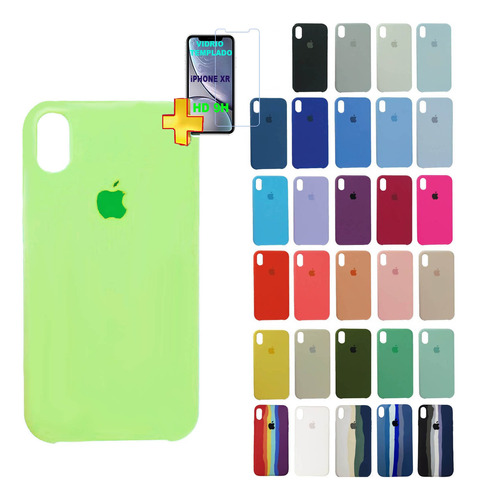 Silicon Case iPhone XR Protector Funda Carcasa Mas Vidrio 9h