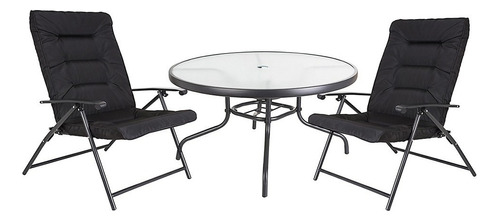 Conjunto de mesa + 2 cadeiras dobráveis, design de interiores ao ar livre, estrutura preta
