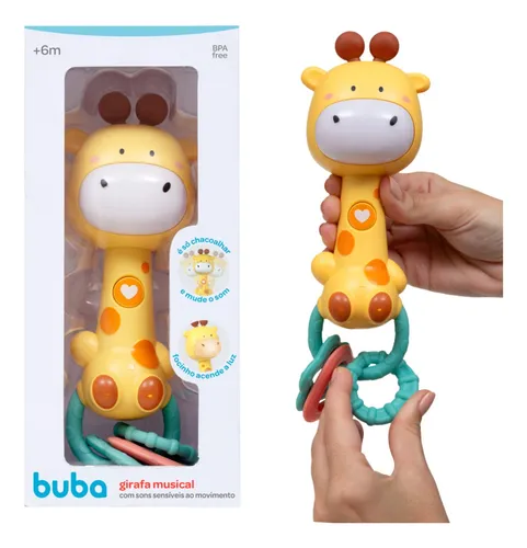 Girafa Musical Com Luz Mordedor Girafinha Chocalho Buba