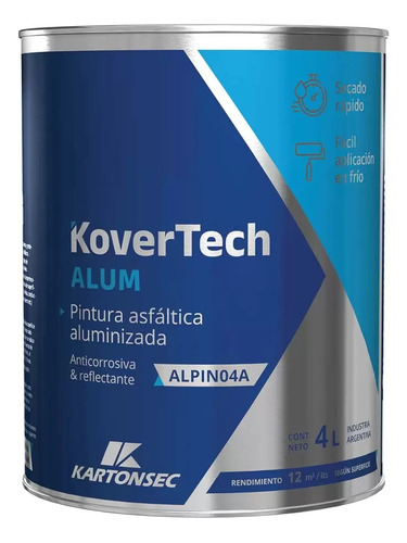 Pintura Asfaltica Aluminizada 4 Litros - Kovertech Alum