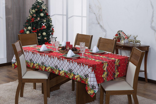 Toalha De Mesa Natal 6 Lugares 1,4m X 2 M Retangular Oxford