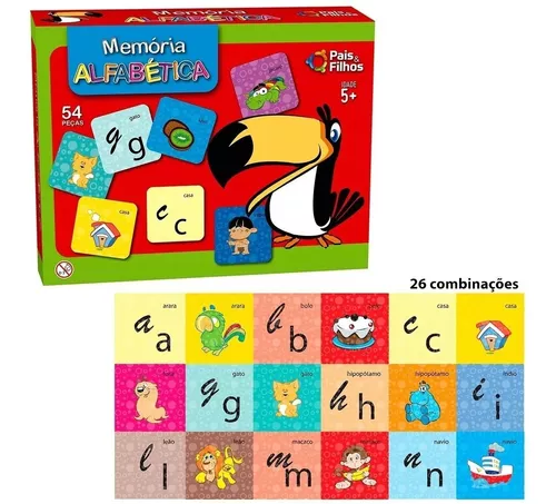 Jogo da Memória Educativo Letras e Figuras Alfabeto Infantil :  : Brinquedos e Jogos