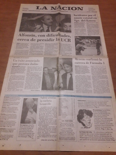 Tapa Diario La Nación 13 11 1993 Santiago Del Estero F1 Ucr 