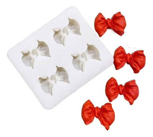 Molde Silicona 4 Moños (profundos) Fondant Porcelana Fria Color Rosa