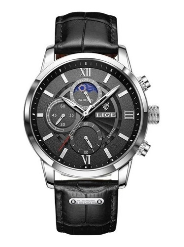 Reloj Elegante Para Hombre Lige 8932 Cuero Cronógrafo