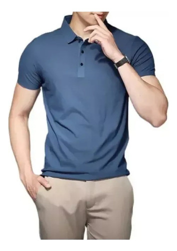 Camisa Polo Masculina Sem Costura De Seda Gelada