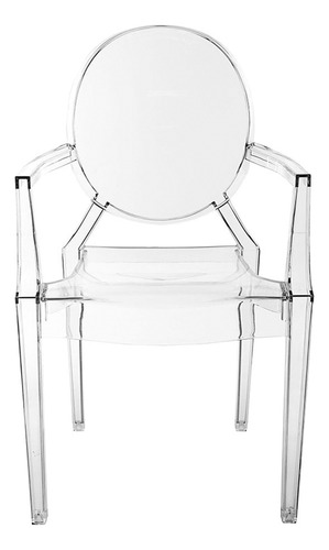 Silla transparente con reposabrazos Ghost, asiento de policarbonato no tiene tapicería