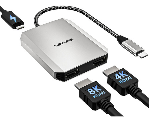 Adaptador De Pantalla Dual Wavlink 3 En 1 Usb C A Hdmi