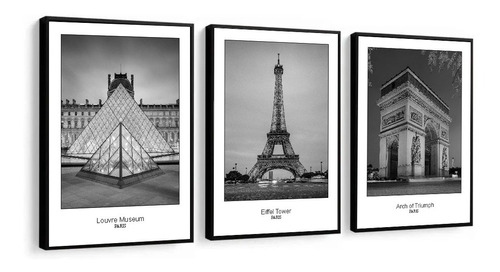 Quadro Decorativo Paris Louvre Torre Eiffel Arco Triunfo Pb