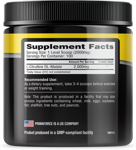 Suplemento Citrulina Malato 200g 2000mg Primaforce