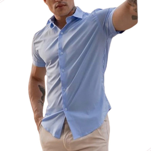 Camisa Masculina Manga Curta Preta Slim Fit - Envio Imediato