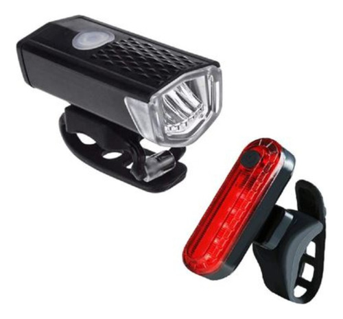 Kit 2 En 1 Luz Bicicleta Recargable Contra Agua Ultrabrillo Color Negro