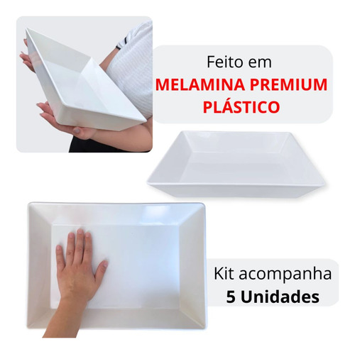 5 Tigelas 35 Cm Retangular Funda Para Buffet Melamina