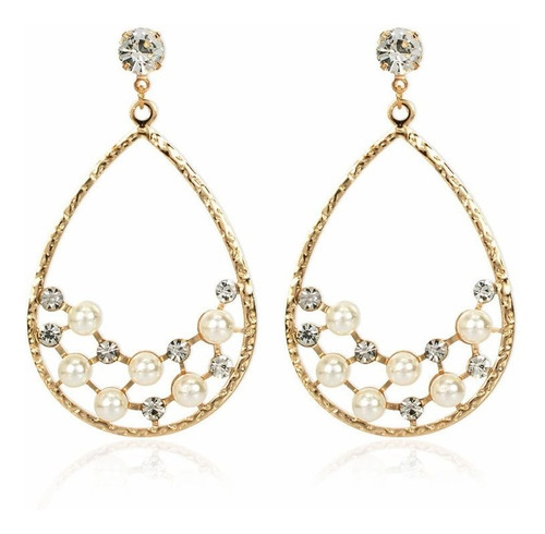 Aretes  Largos  Forma De Gota Con Perlas Cristal Austriaco