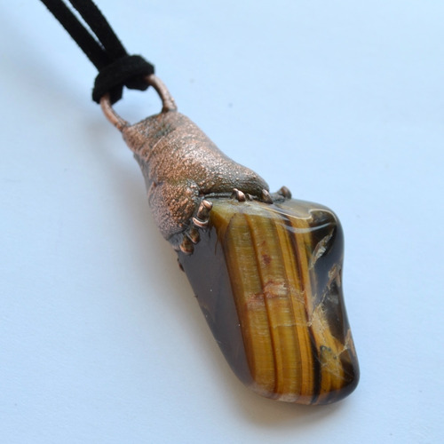 Imagen 2 de 5 de Collar Colgante Dije Piedra Ojo De Tigre, Talisman