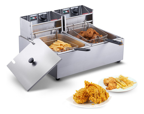 Freidora Eléctrica Comercial 2 Tanques 12.3 Kg 3000w Vevor Color Plateado Frecuencia 60hz