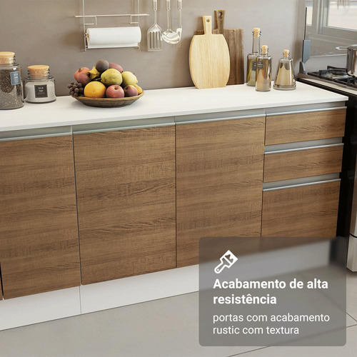Armário De Cozinha Completa 100% Mdf 310 Cm Smart 02 Brc Cor Branco/Rustic/Crema