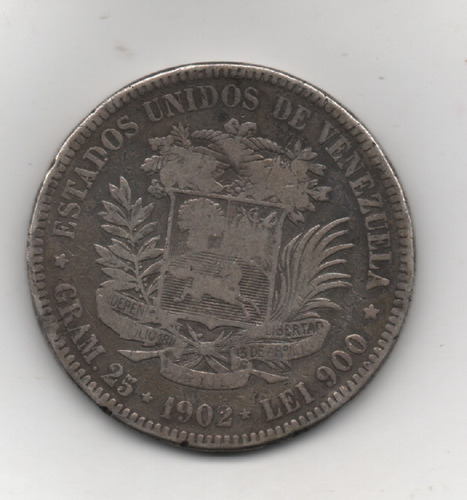 Moneda De 5 Bs  Fuerte  Plata De 1902