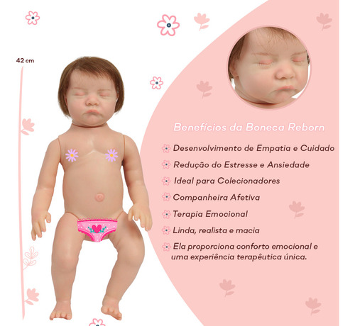 Boneca Reborn 100% Vinil Fio A Fio Pijama Rosa Kit Itens