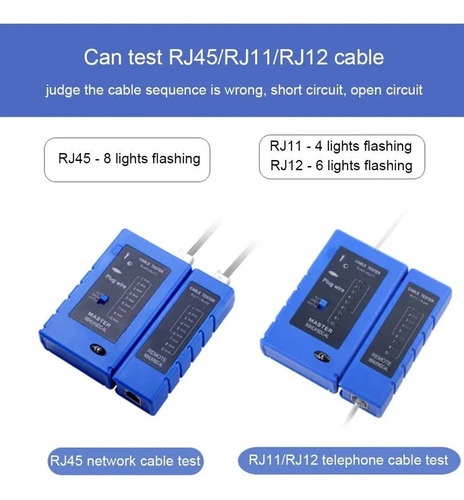 Imagen 7 de 8 de Tester Probador De Cable Red Rj45 Rj11-12 Micro Usb Bateria